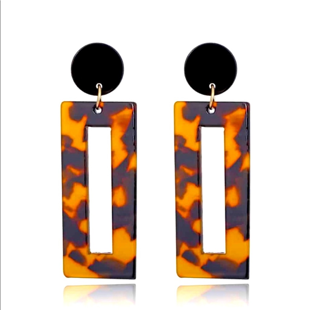 Rectangle black and gold earrings